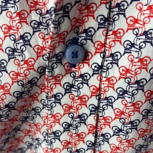 ❤️ Neiman Marcus Red Blue Bike Print Button Down Short Sleeve Shirt Men’s XXL ❤️ - Picture 6 of 16
